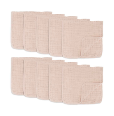 Comfy Cubs Baby Boys And Baby Girls Muslin Burp Cloths, Pack Of 10 In Blush
