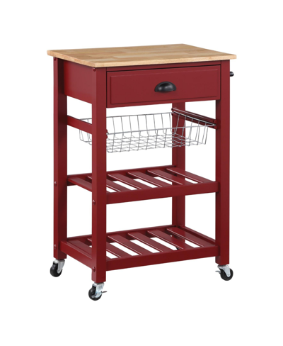 Osp Home Furnishings Office Star 33.75" Wood Hampton Kitchen Cart In Red