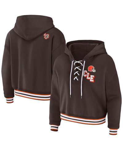 WEAR BY ERIN ANDREWS WOMEN'S WEAR BY ERIN ANDREWS BROWN CLEVELAND BROWNS LACE-UP PULLOVER HOODIE