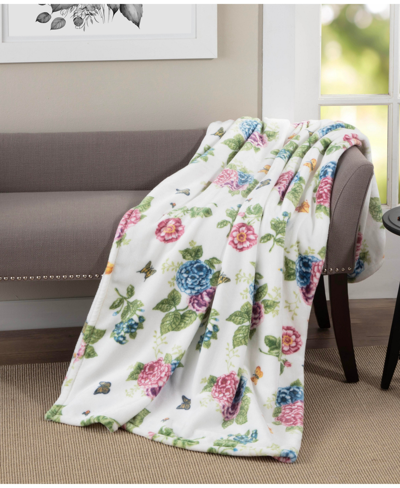 Lenox Butterfly Meadow Hydrangea Throw, 60" X 70" In White,multi