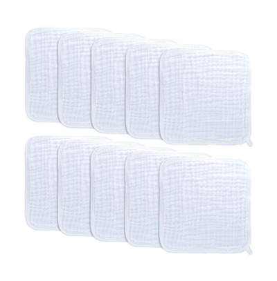 Comfy Cubs Babies' Muslin Washcloths, Pack Of 10 With Gift Box In White