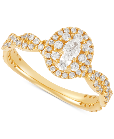 Macy's Diamond Oval Halo Twist Band Engagement Ring (3/4 Ct. T.w.) In 14k Gold In Yellow Gold