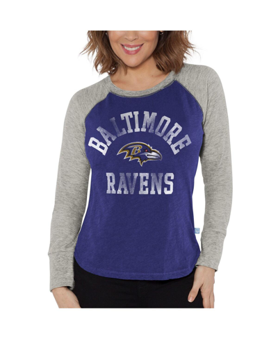 G-iii 4her By Carl Banks Women's  Purple, Heather Gray Distressed Baltimore Ravens Waffle Knit Raglan In Purple,heather Gray