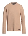 Dsquared2 Man Sweater Camel Size L Cotton, Calfskin In Beige