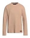 Dsquared2 Man Sweater Camel Size M Cotton, Calfskin In Beige