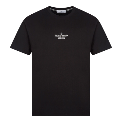 Stone Island Archivio Embroidered Logo-print Cotton-jersey T-shirt In Black