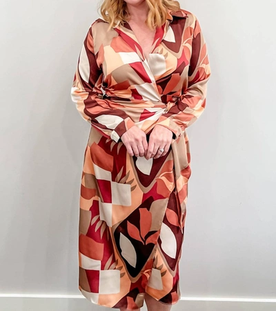 Dress Forum The Right Fit Geometric Midi Wrap Dress In Autumn Leaves In Multi