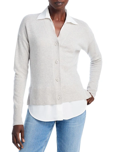 Private Label Womens Cashmere Split Hem Cardigan Sweater In Grey