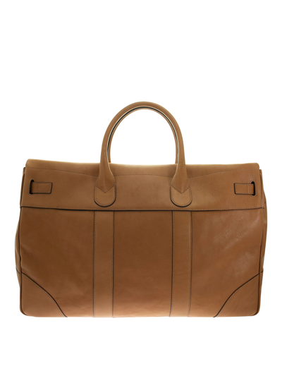 Brunello Cucinelli Grained Leather Country Bag In Light Brown