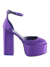 Paris Texas Satin Round Toe Platform Sandals In Purple