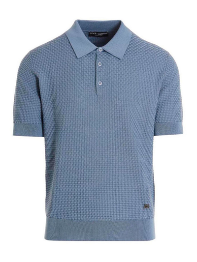 Dolce & Gabbana Knit Polo Shirt In Light Blue