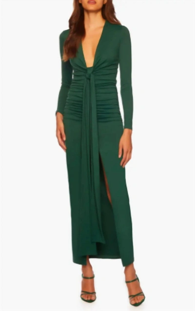Susana Monaco Ruched Draped Long Sleeve Maxi Dress In Green