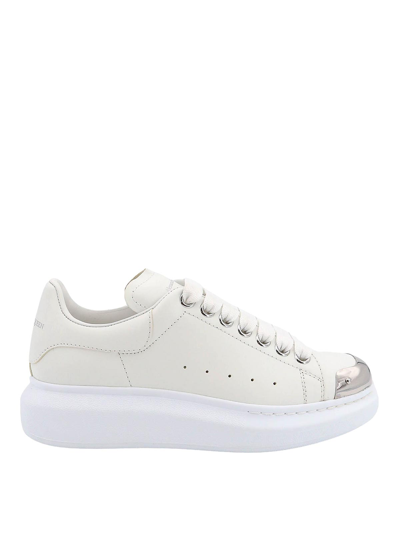 Alexander Mcqueen Leather Sneakers With Metal Toe In White