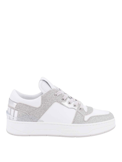 JIMMY CHOO LEATHER SNEAKERS WITH GLITTERED PROFILES