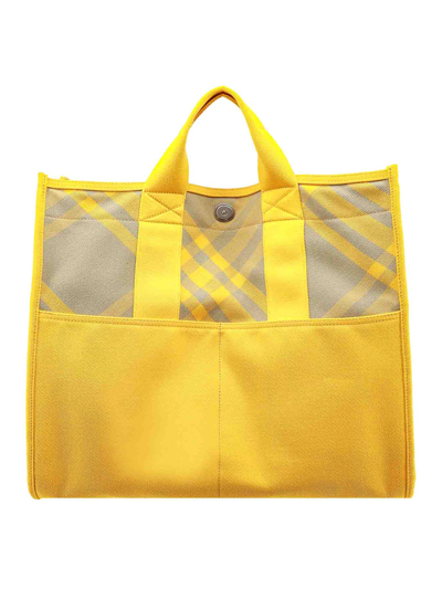 Burberry Canvas Shoulder Bag With Check Motif In Yellow