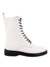 Tory Burch Double T Calf Leather Combat Boots In White
