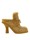 Burberry Highland Shearling-trim Suede Mules In Beige