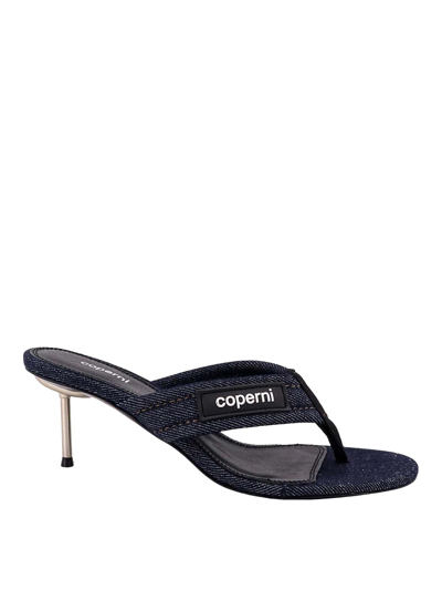 Coperni 70mm Denim Branded Thong Sandal In Blue