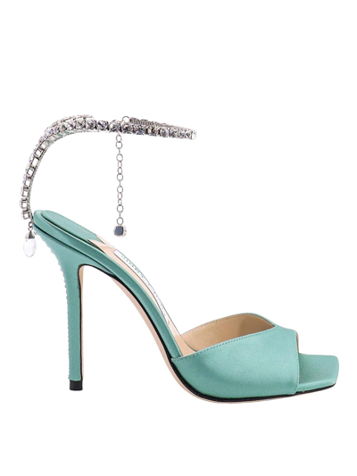 Jimmy Choo Satin Sandals With Rhinestone Detail In Green