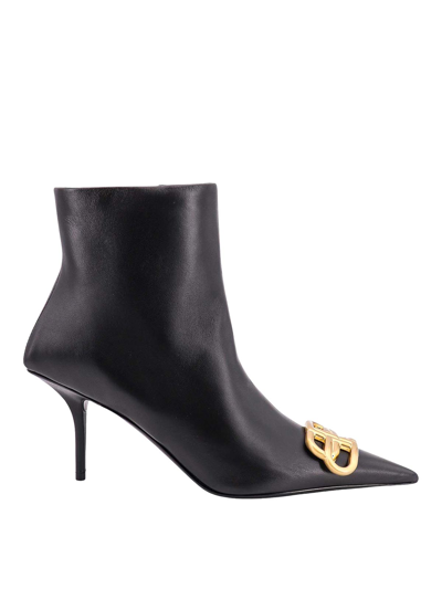 Balenciaga Leather Ankle Boots With Frontal Monogram In Black