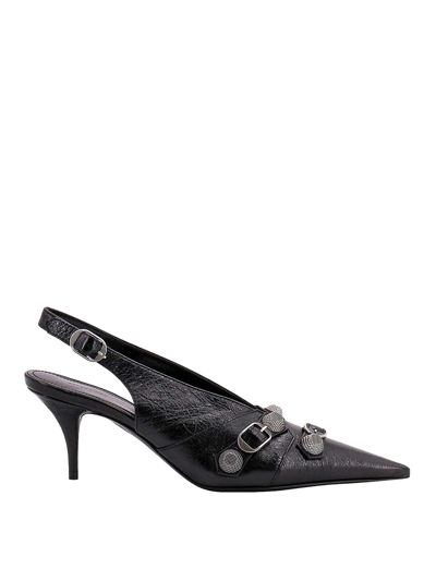 Balenciaga Leather Slingback With Metal Details In Black
