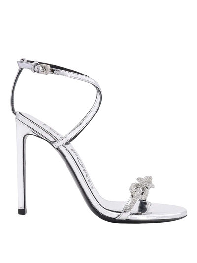 Tom Ford Metallized Leather Sandals In Silver