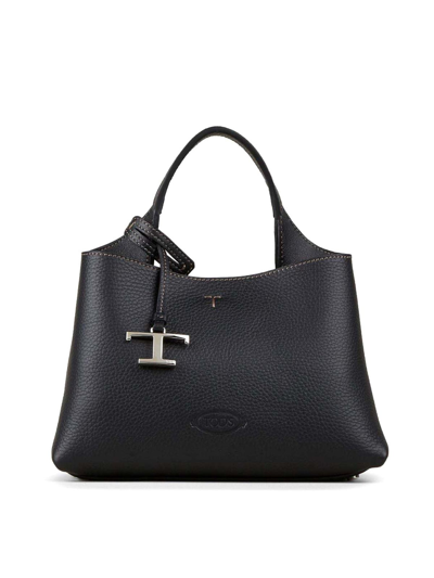 Tod's Micro Top Handle Leather Bag In Black