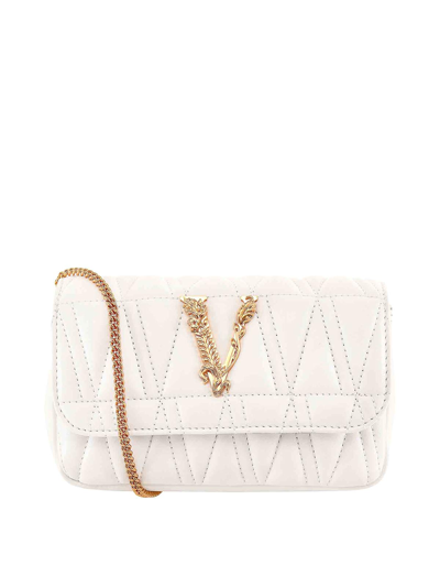 Versace Matelass Leather Bag Frontal Monogram In White