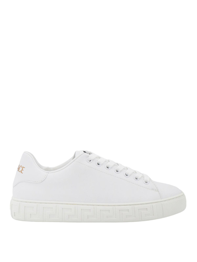 Versace Leather Sneakers With La Greca Motif In White
