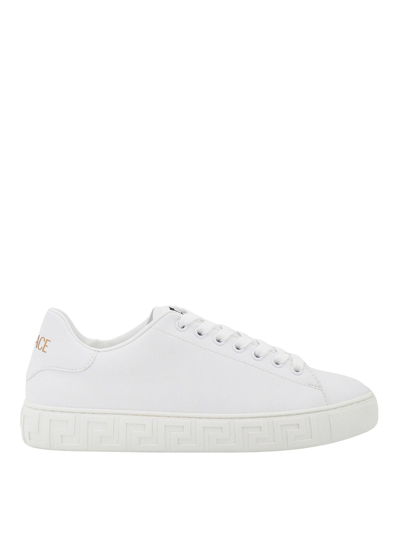 Versace Leather Trainers With La Greca Motif In White