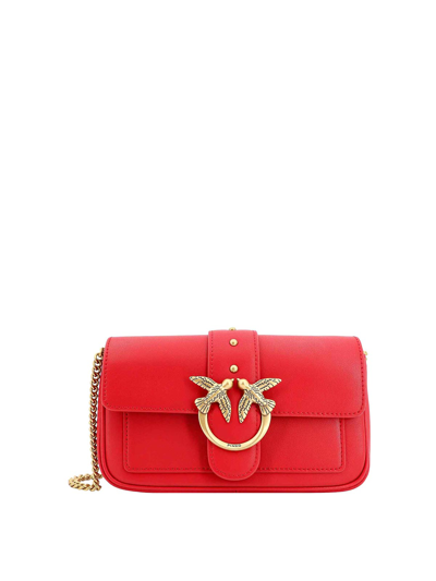 Pinko Leather Shoulder Bag With Love Birds Buckle In Red