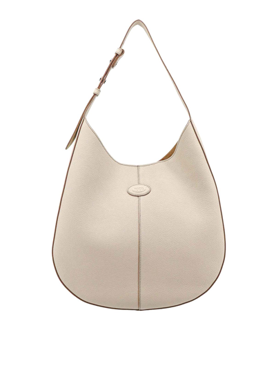 Tod's Leather Shoulder Bag With Frontal Logo Patch In Beige