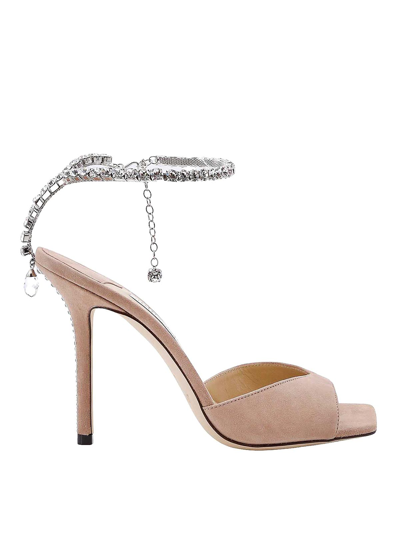 Jimmy Choo Suede Sandals With Rhinestones Detail In Neutrals