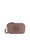 Tory Burch Leather Shoulder Bag With Frontal Logo In Brown