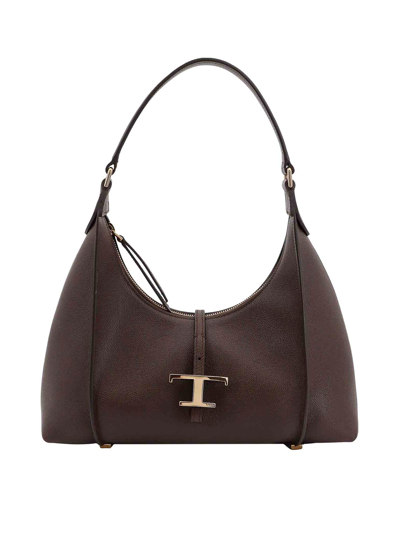 Tod's Leather Shoulder Bag With T Timeless Strap In Brown