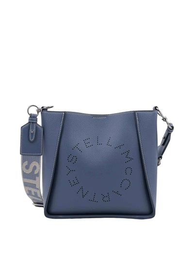 Stella Mccartney Rafia Shoulder Bag With Frontal Logo In Blue