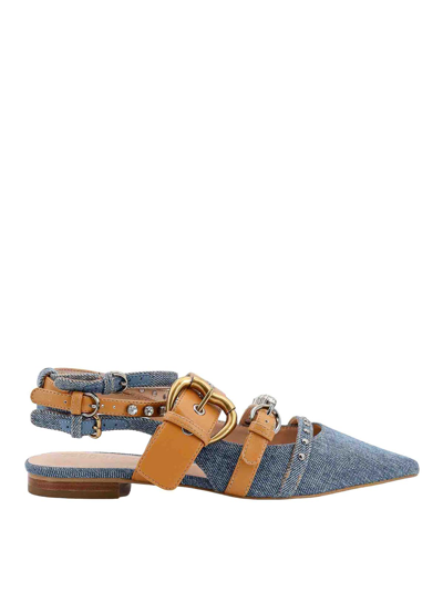 Pinko Denim And Leather Slingback In Blue