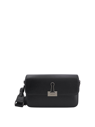 OFF-WHITE LEATHER SHOULDER BAG WITH ENGRAVED LOGO