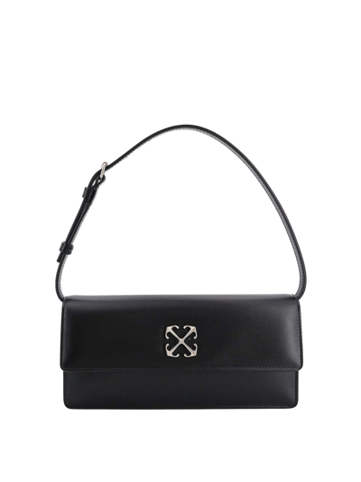 Off-white Leather Shoulder Bag With Metal Arrow Logo In Black