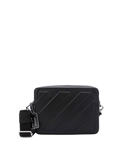 Off-white Leather Shoulder Bag With Frontal Metal Logo In Black