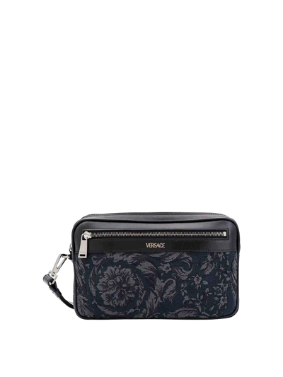 Versace Athena Barocco Pattern Clutch Bag In Black