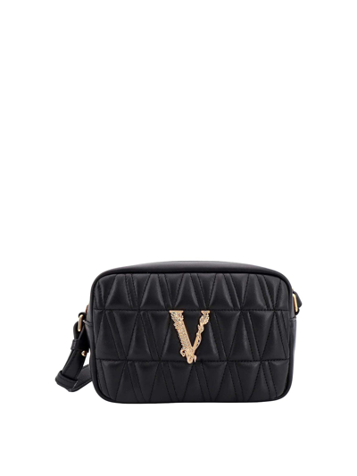 Versace Matelass Leather Bag V Barocco Logo In Black