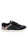 Burberry Black Sneakers With Suede Details And Check Motif In Leather Blend Man In Black