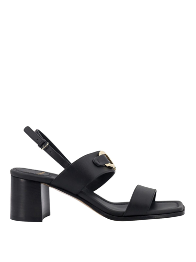 Ferragamo Leather Sandals With Iconic Gancini Detail In Black