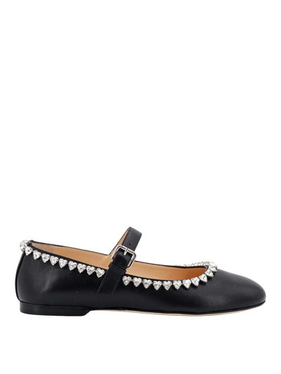 Mach & Mach Leather Ballerinas In Black