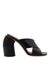 Off-white Leather Criss Cross Spring Mules With Statement Heel 10 Cm In Black