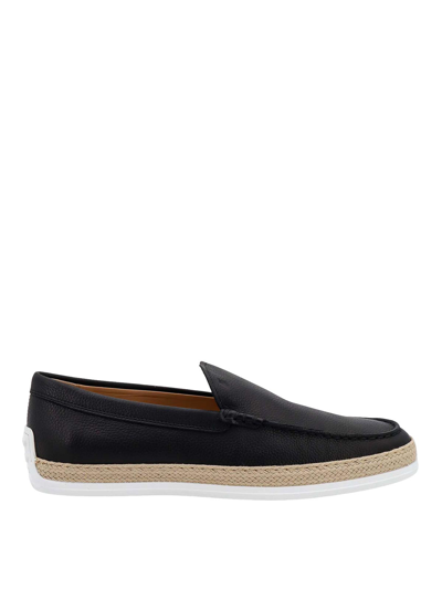 Tod's Leather Loafer With Egraved Monogram In Black