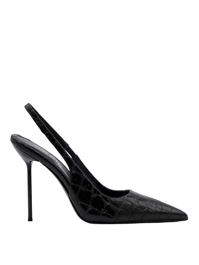 Paris Texas Patent Leather Slingback With Croco Print In Black