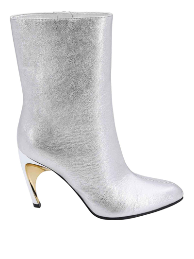 ALEXANDER MCQUEEN LAMINATED LEATHER ANKLE BOOTS