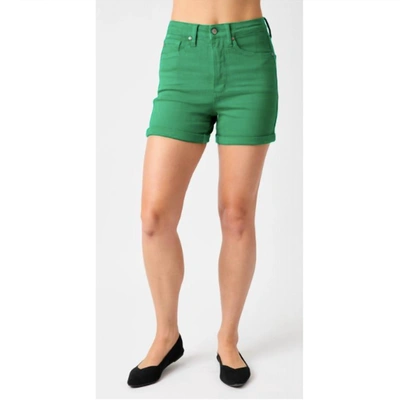 Judy Blue High Waist Tummy Control Garment Dyed Shorts In Kelly Green In Multi